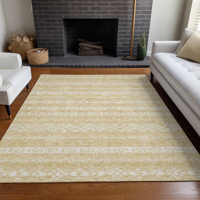 Premium Machine Washable Prisco Gold Rug, Rectangle 8' x 10'