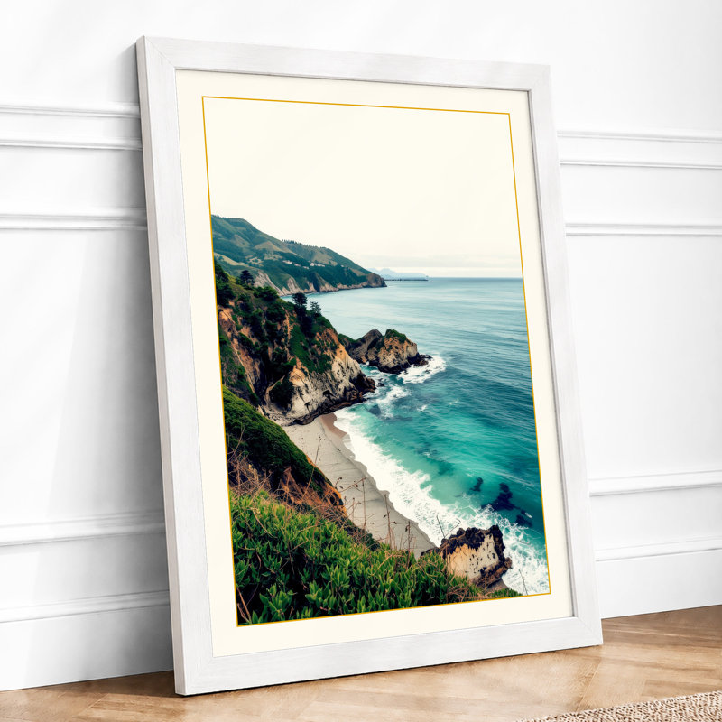 Cliffside Coast Coastal - Framed Print, A3 - 42.0 x 29.7 cm, White