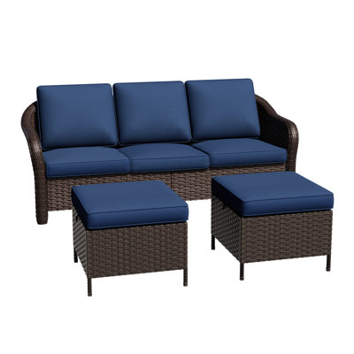 3-Piece All-Weather Wicker Patio Conversation Set with Storage Ottoman & Cushions