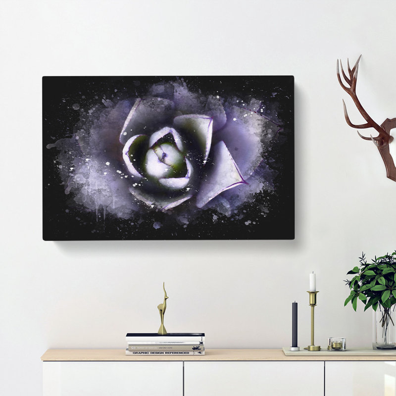 Lilac Succulent Plant - Wrapped Canvas Painting, 35cm H x 50cm W x 3cm D