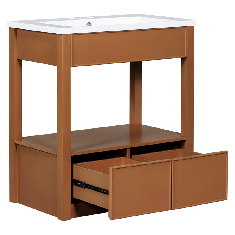 Meuble-lavabo avec comptoir d'évier 30 po Garvveer, armoire de salle de bain avec tablette de rangement ouverte et deux tiroirs