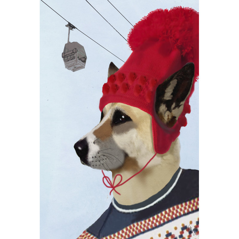 «Dog In Ski Sweater» par Fab Funky - impression sur toile tendue, H 18 po x l 12 po