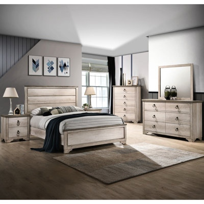Lit double transitionnel brun vieilli avec cadre de chambre à coucher style chalet et bois flotté, finition moderne