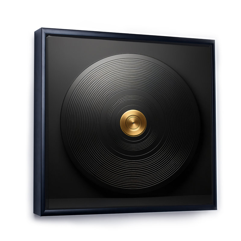 Vinyle noir et doré Serenade II - Disque vinyle décoratif mural, Noir, H 16 po x l 16 po, Reproduction avec cadre flottant
