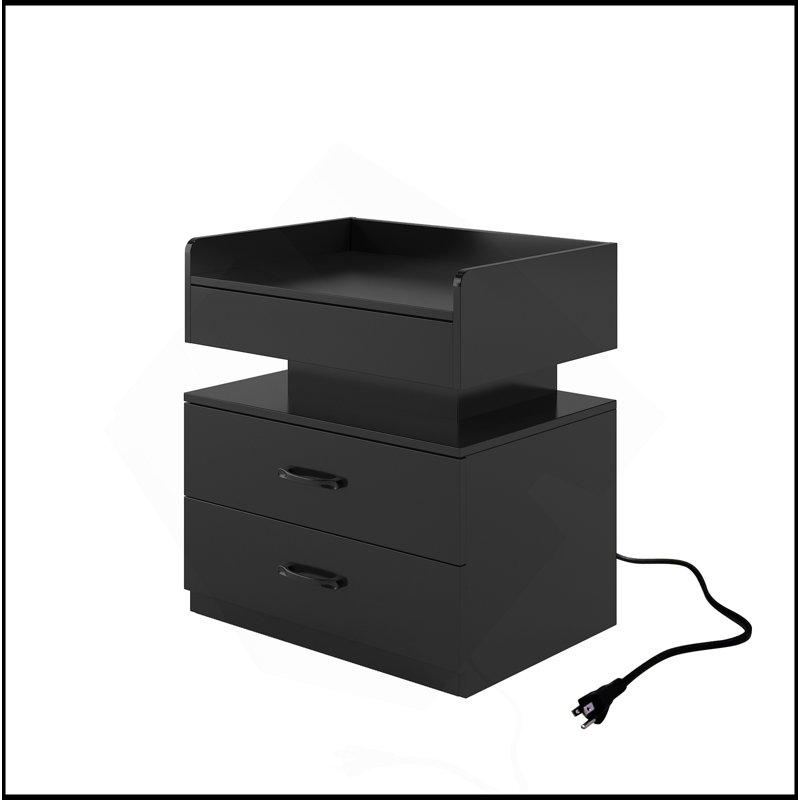 1 Set Nightstand With Adjustable LED Strip Light, 2-Drawers, Large Storage Space, Suitable For Bedside Table, Coffee Table, Sofa Side Table Or End Table For Study Desk
