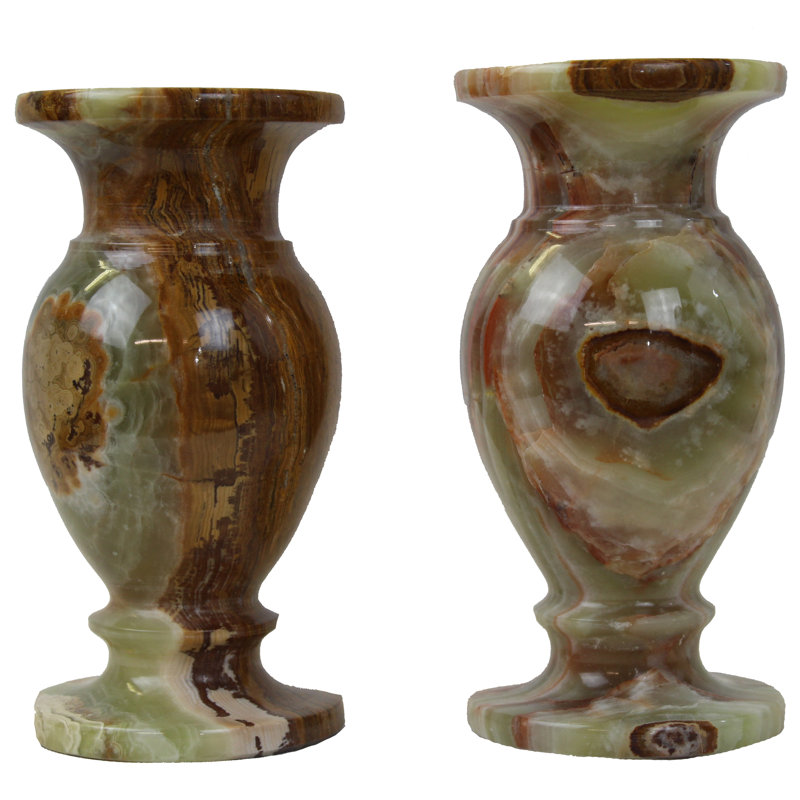 Ensemble de vase de table 2 pièces en marbre décoratif fabriqué main Giovanni, Brun