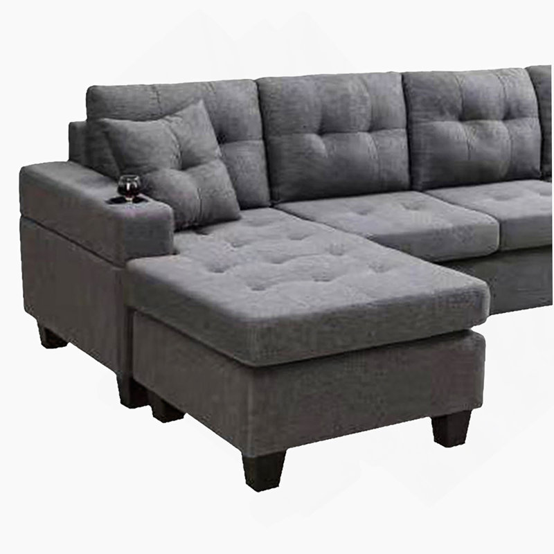 canapé modulaire gauche avec repose-pieds, canapé d'angle convertible avec porte-gobelets