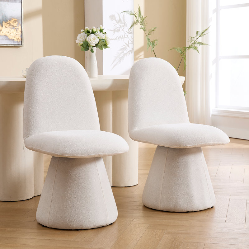 Upholstered 360 Degree Swivel All-Inclusive Dining Chair, Modern Dining Chair With Backrest, White