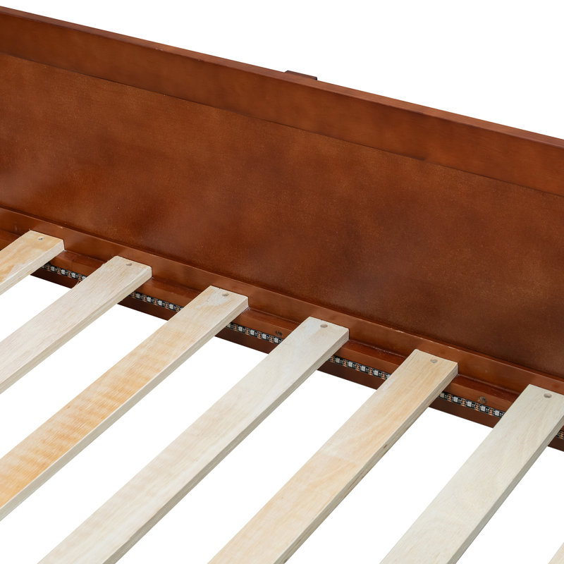 Lit mezzanine en bois Vaughn avec tablette, éclairage DEL et garde-corps en canne, Espresso