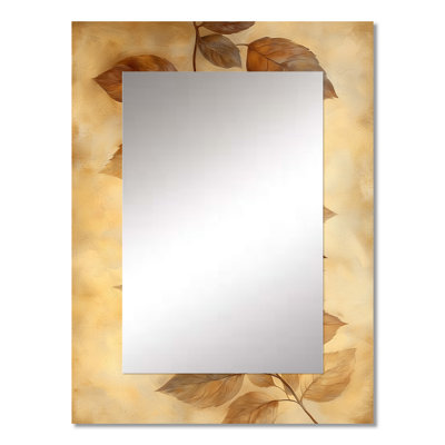 Brown Faded Sepia Leaves VI - Leaves Decorative Mirror, Traditional Wall Mirror, Printed Metal Art