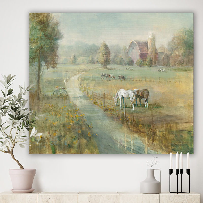 Tranquil Country Field - Reproduction d'art sur toile tendue, H 12 po x l 20 po x p 1 po