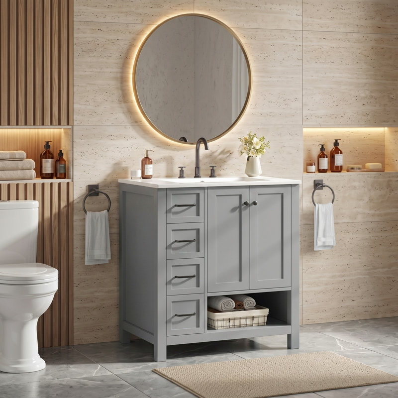 Meuble-lavabo 30 po avec comptoir d'évier, Gris