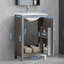 Petit meuble-lavabo moderne avec lavabo en céramique et beaucoup de rangement-667192145