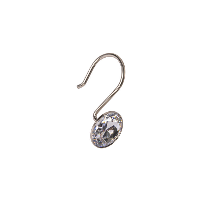 Brushed Nickel Crystal Design Shower Curtain Hooks Set of 12