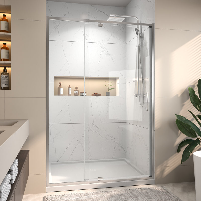 Porte de douche coulissante simple demi-cadre l 44 "- H 48" x H 71 ", Chrome