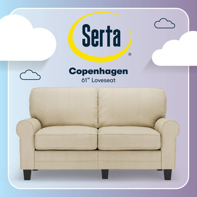 Canapé à accoudoirs roulés de 61 po Copenhagen de Serta doté d'un tissu facile d'entretien, d’un dossier rembourré doux et de coussins de siège à ressorts ensachés
