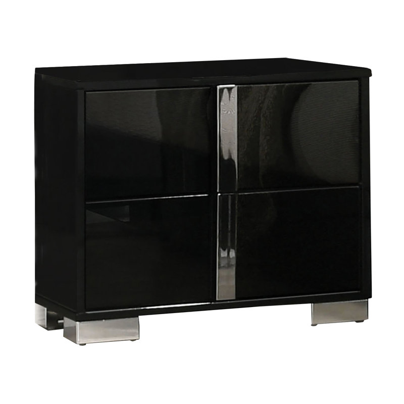 Table de chevet, noir piano, Noir