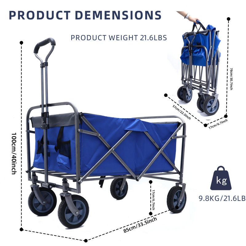 Chariot de camping pliant polyvalent pour l'extérieur, Bleu très foncé
