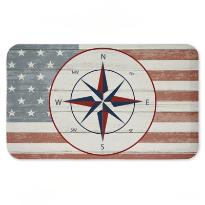Tapis de sol anti-fatigue imprimé drapeau nautique avec boussole, design par Kim Allen, 30 po x 18 po