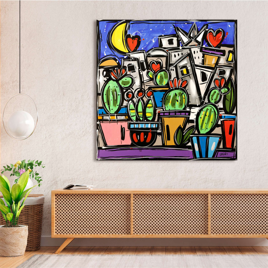 Happy Cactus Garden von Wallas - Leinwanddruck - Wrapped Canvas