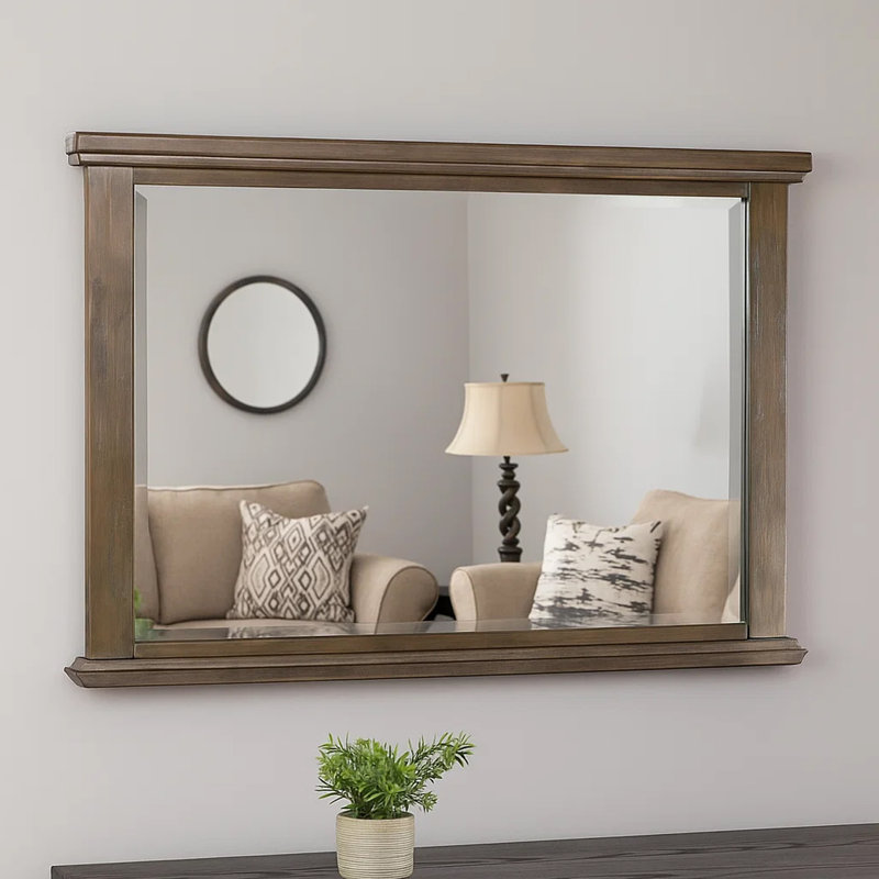 Miroir rectangulaire en bois massif et manufacturé, Taupe