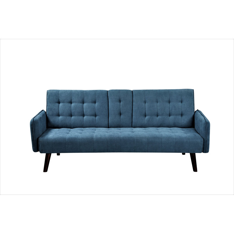 Lit convertible pliant en lit double avec porte-gobelet et table rabattable, Lin bleu