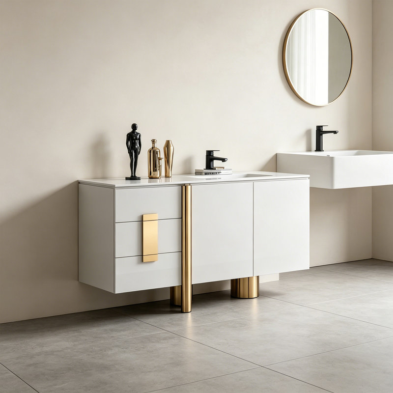 Armoire d'entrée de style italien de luxe, H 35,43 po x l 47,24 po x P 15,75 po, Or / blanc / blanc grisâtre