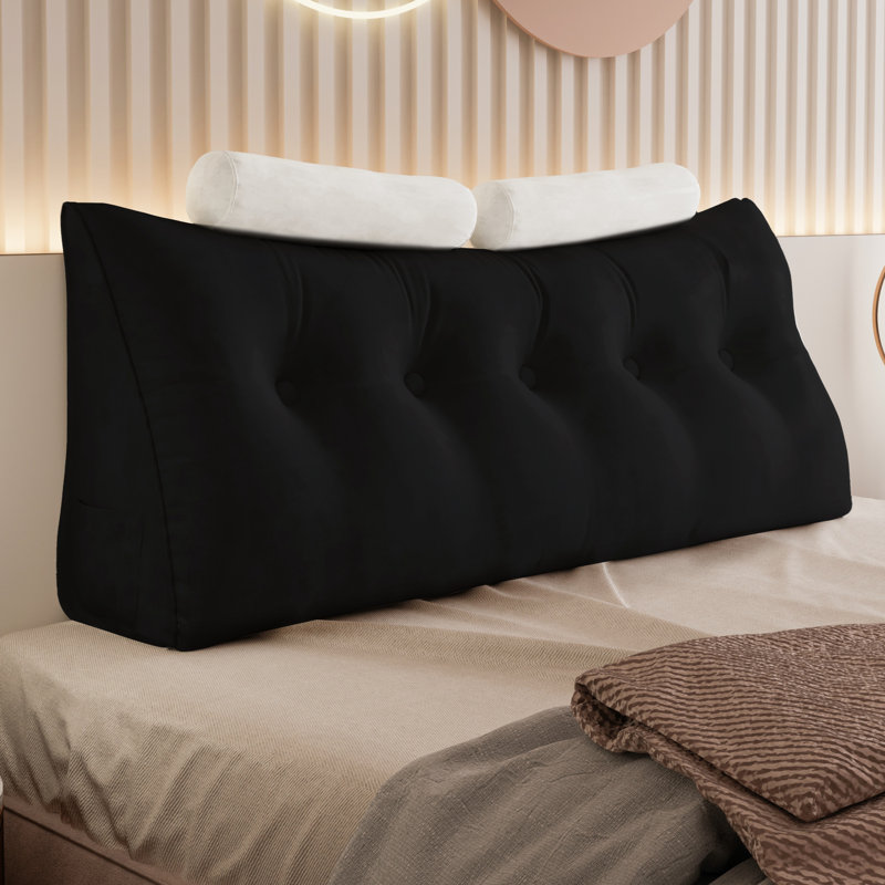 Coussin de lecture de tête de lit avec siège, Noir, Lit double