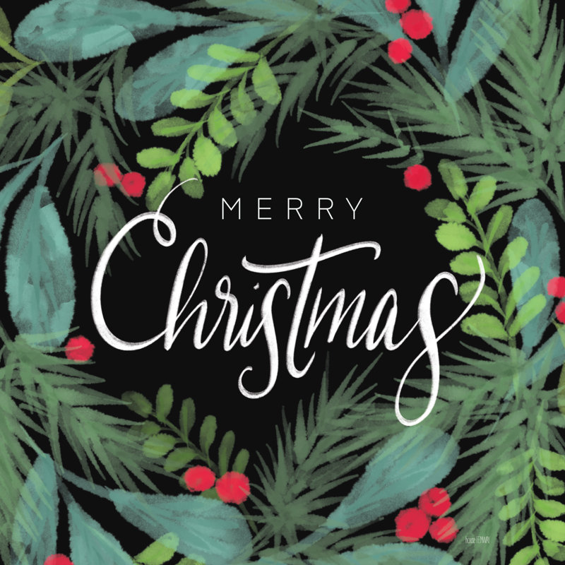 Merry Christmas Greenery, art textuel sur toile, H 20 po x l 20 po x P 1,25 po