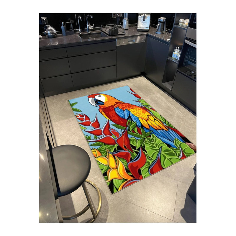 Tapis tissé multicolore à motif de perroquet, Rectangle 2 pi 4 po x 4 pi