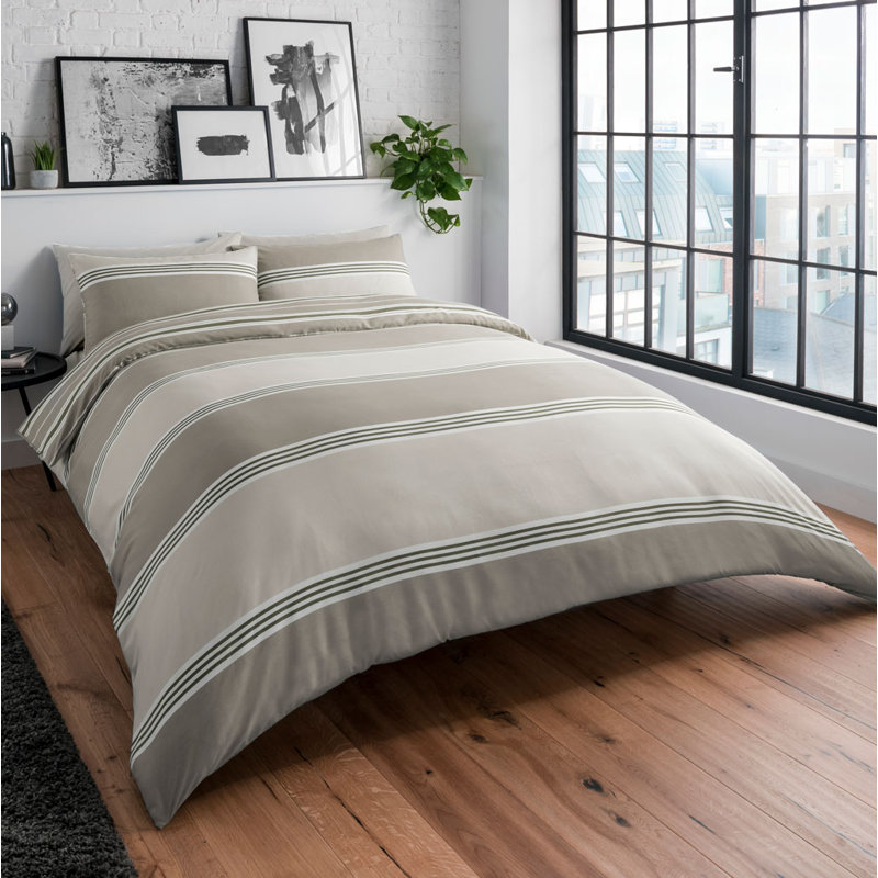 Lecroy Polyester Striped Duvet Cover Set with Pillowcases, Kingsize - 2 Standard Pillowcases, Natural