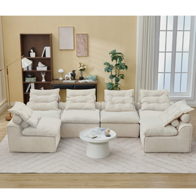 Sièges modulaires en velours côtelé, beige, non, décorations pour le bricolage, 6 sièges avec coussins étonnants, 6 accoudoirs beiges, confort en mousse, concept, cou et soutien lombaire pour un espace confortable