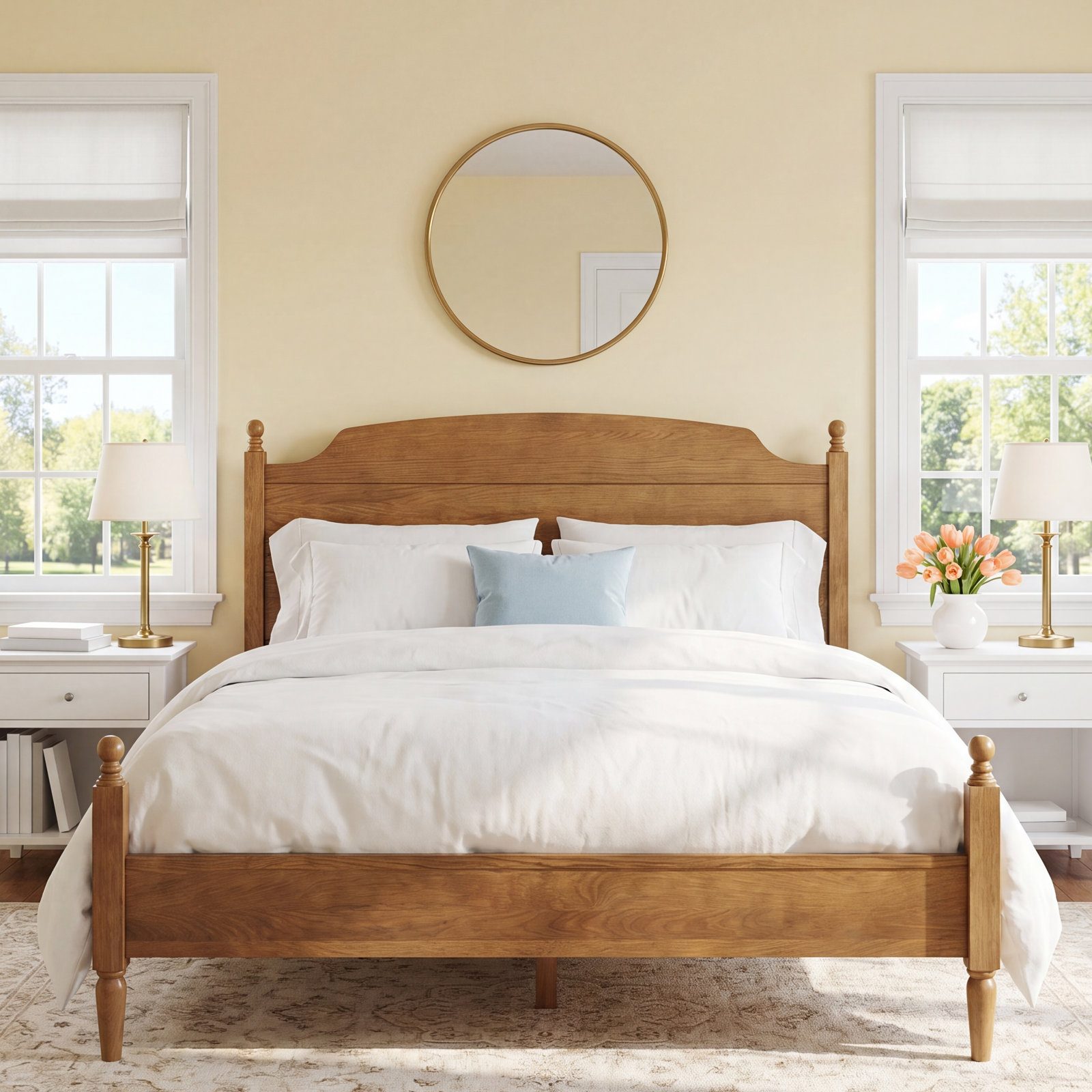 Schilling Four Poster Oak Bed, White, King