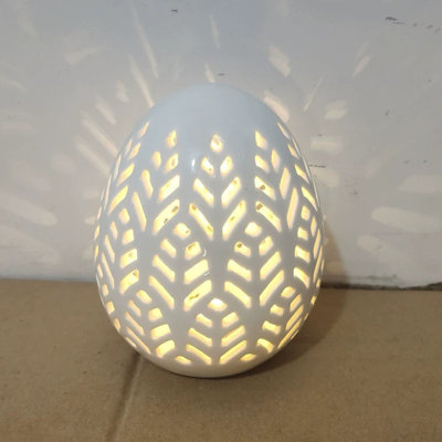Hollowed Out LED Ceramic Eggs Easter LED Lamp Ceramic White Porcelain Eggs Holiday Decoration Gift