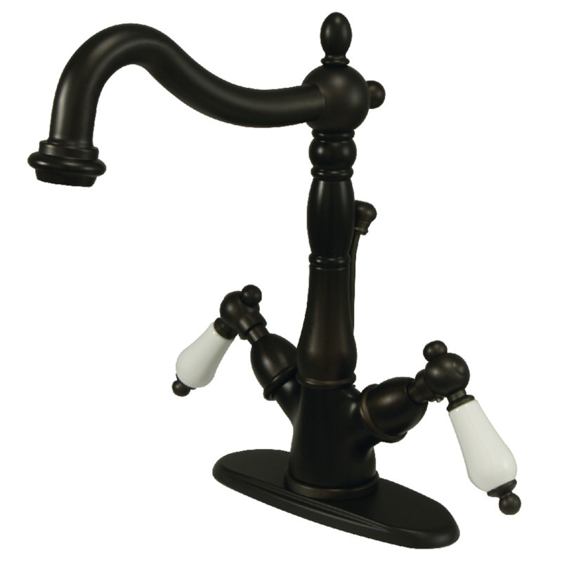 Robinet de salle de bain Kingston Brass Heritage à double poignée, montage sur plage, 1 ou 3 trous, avec bonde escamotable en laiton