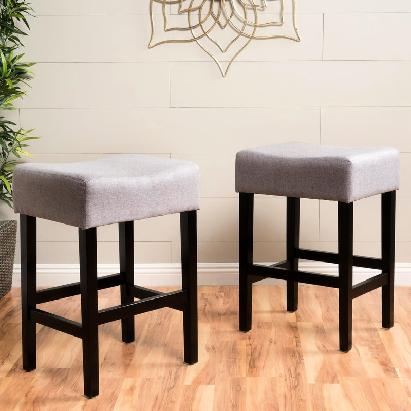De 2 tabourets de comptoir sans dossier, gris. Élément de siège en tissu lisse, pieds en bois robuste. Ajoute du style à la maison. Moelleux de 15,83 po x l 18,71 po et de H 27,24 po