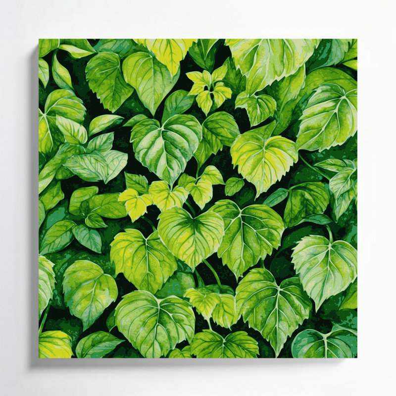 "Watercolor Botanical 72", art mural sur toile verte, H 32 po x l 32 po