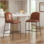 Tabouret de bar rembourré en métal - Structure bronze antique avec similicuir brun