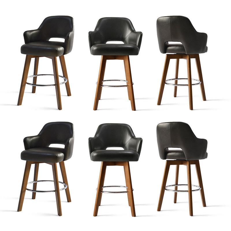 Tabouret de comptoir 26,5 po pivotant à 360 degrés en similicuir rembourré (ensemble de 6), Noir