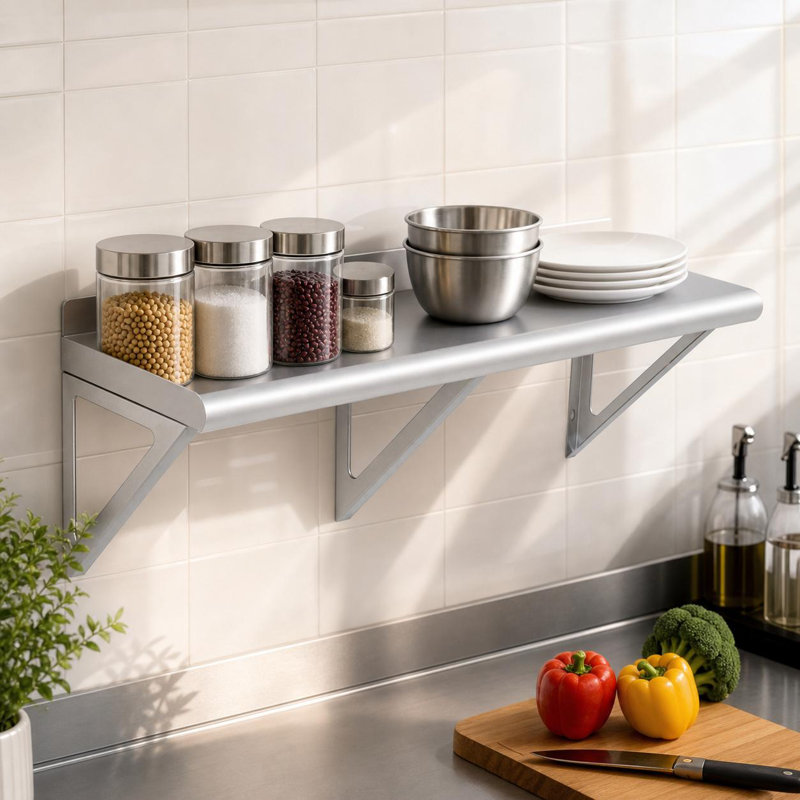 Stainless Steel Wall Mounted Shelving Unit, 12.7cm H x 61cm W x 15.24cm D