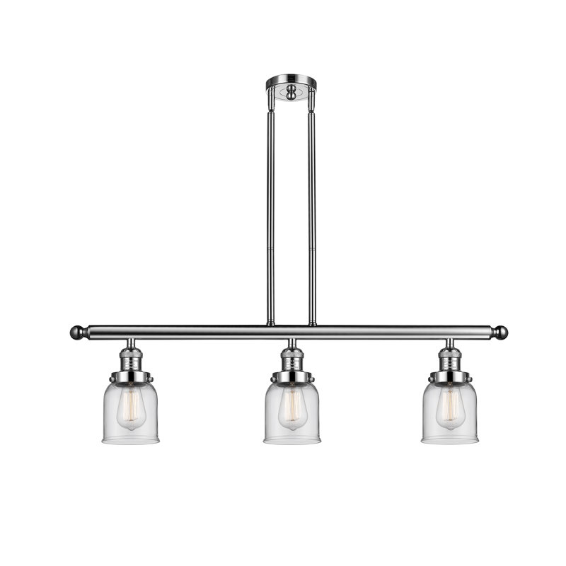 Bell - 3 Light 38" Stem Hung Island Light, Clear, Polished Nickel