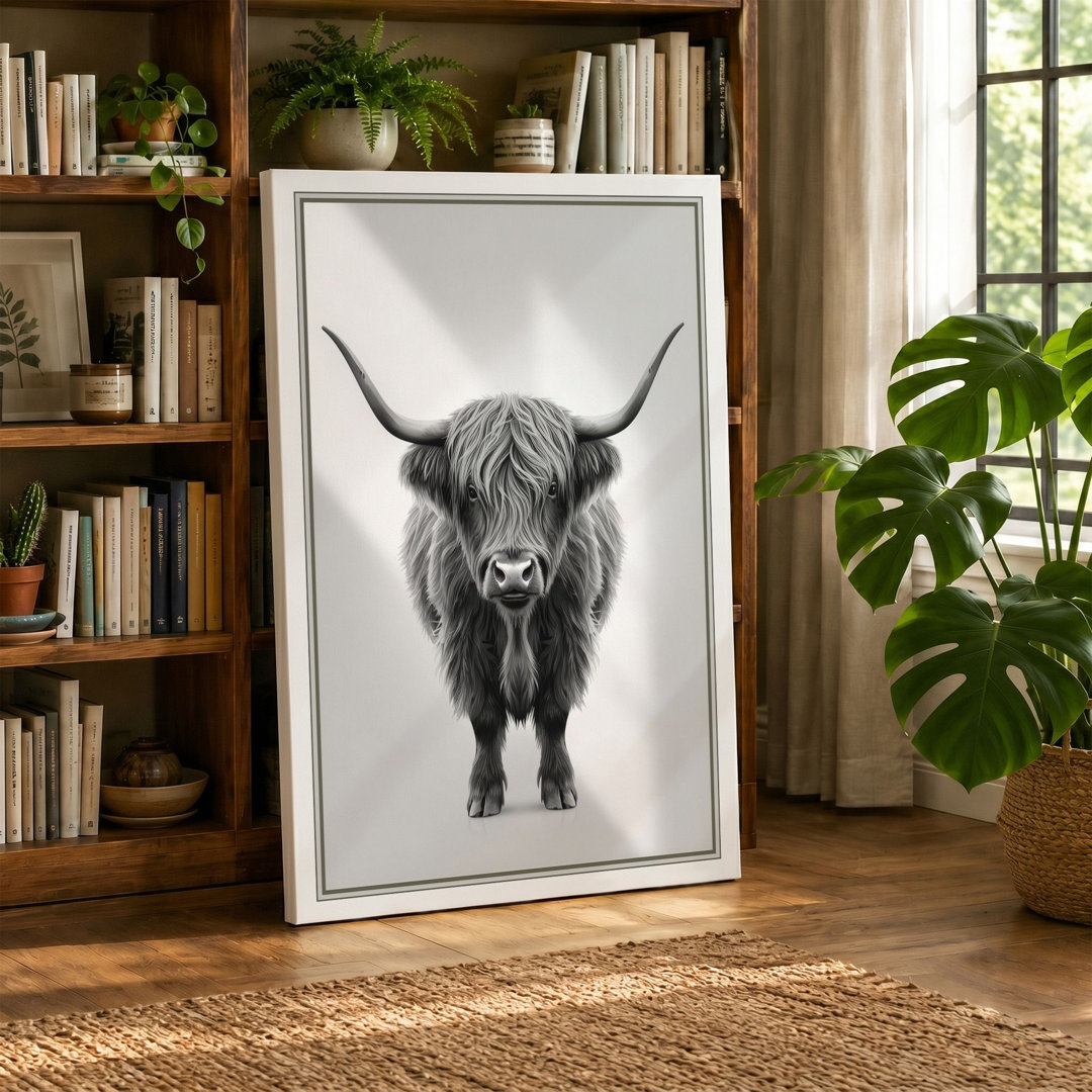 Highland Cattle Portrait Modern - Wrapped Canvas