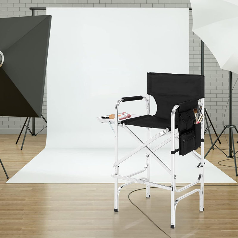 31" Tall Bright Aluminium Frame Folding Director Chair With Side Table