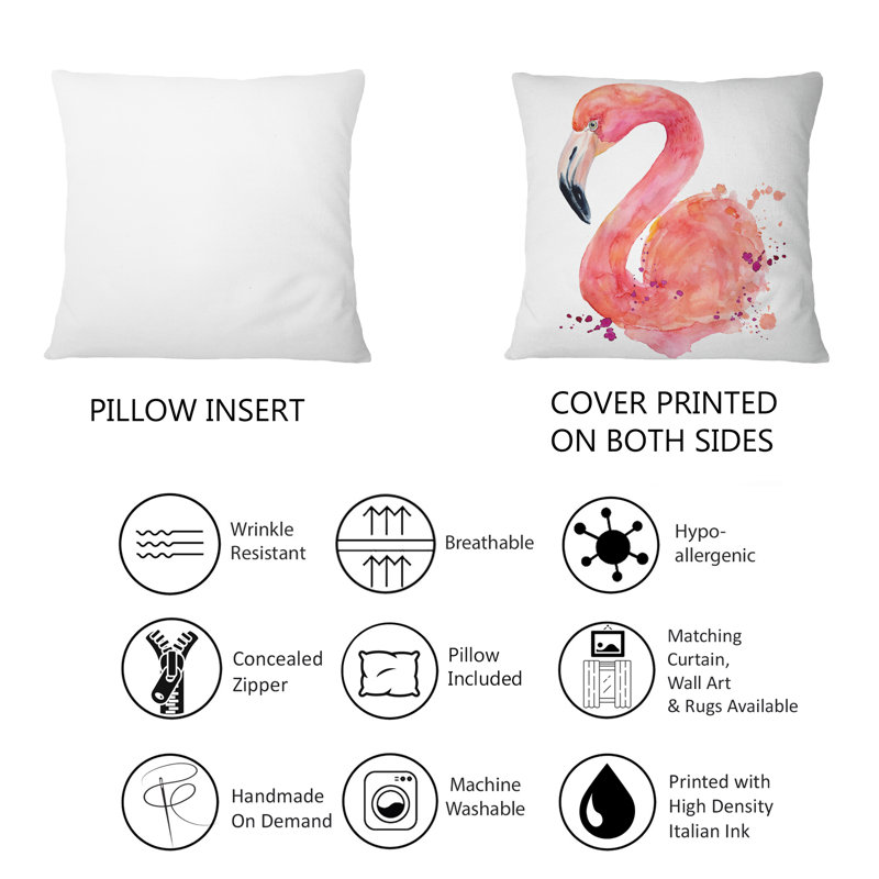 Coussin Pink Flamingo On White