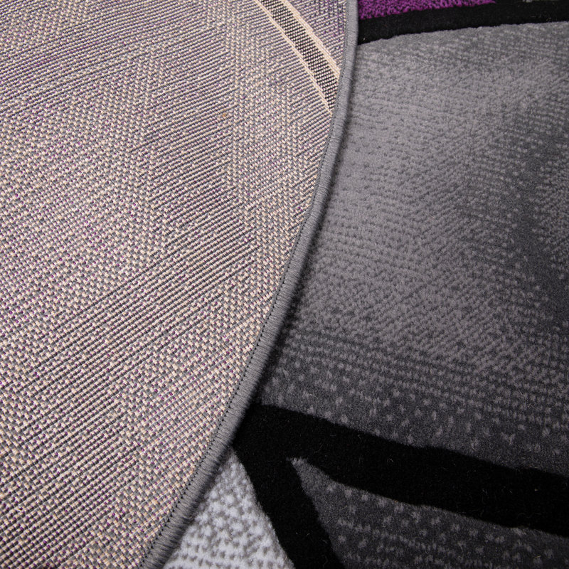 Round 7' Purple and Gray Abstract Synthetic Area Rug