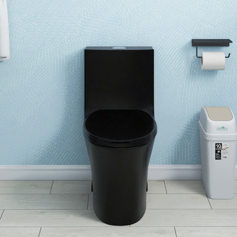 One Piece Toilet, 1.1/1.60 GPF Dual-Flush，Water-Saving Elongated Comfort Height Floor Mounted, Soft Closing Seat, 1000 Gram Map Flushing Score Toilet, Matte Black 24T02-MB