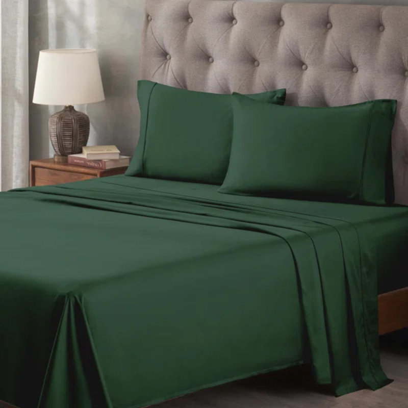 400 Thread Count Egyptian Cotton Blend Solid Deep Pocket Bed Sheet Set, Twin XL Sheet Set, Hunter Green