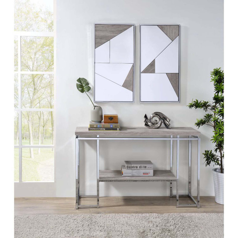 Chafik Accent 17"x32" Mirror 2Pc, Mirrored, Natural Oak & Chrome Finish