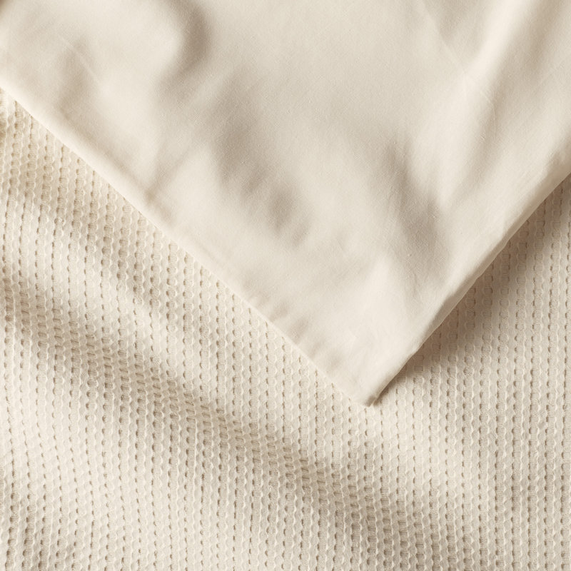 Felix Cotton Waffle Duvet Set, King / Cal King Duvet Cover + 2 King Pillowcases, Ivory