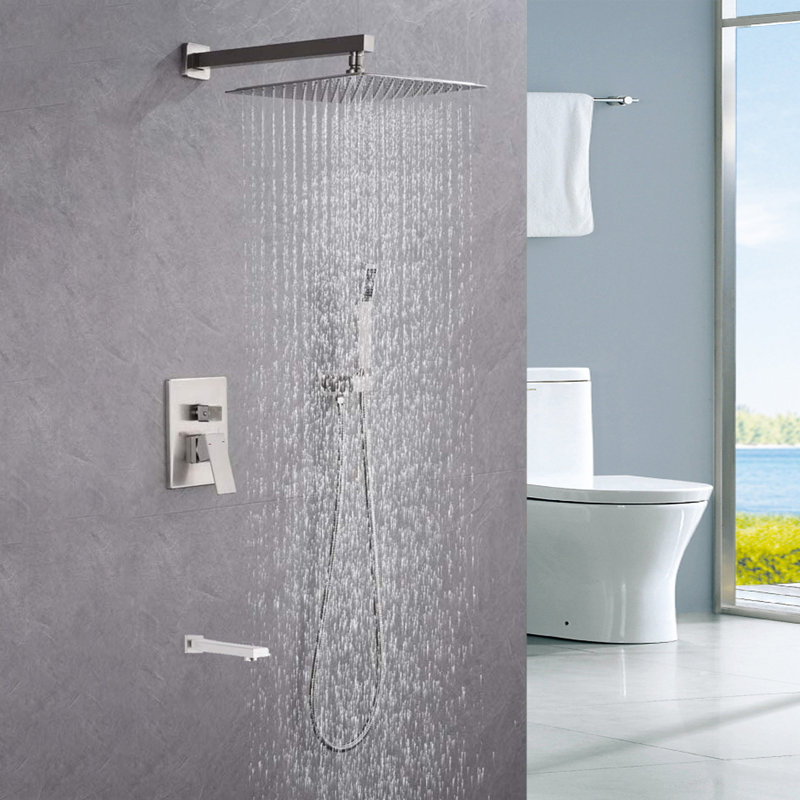Brushed Nickel Wall Mounted Rainfall Shower System with Handheld